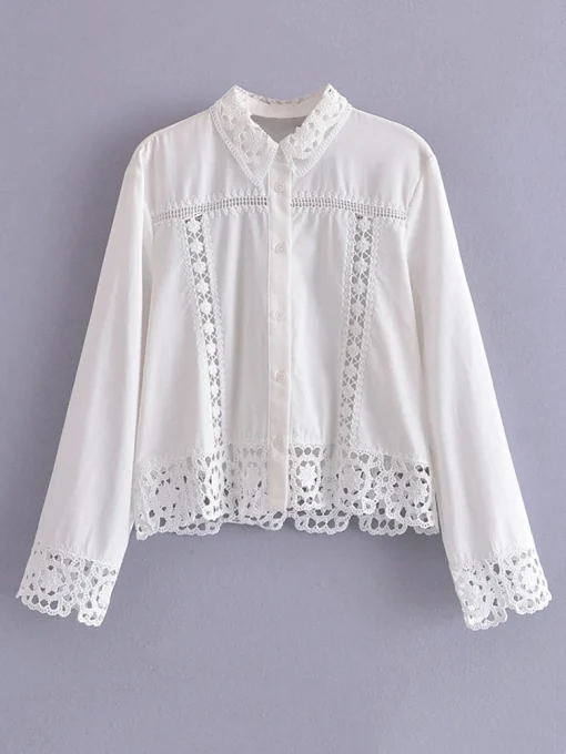 White Lace Hollow Out Shirt