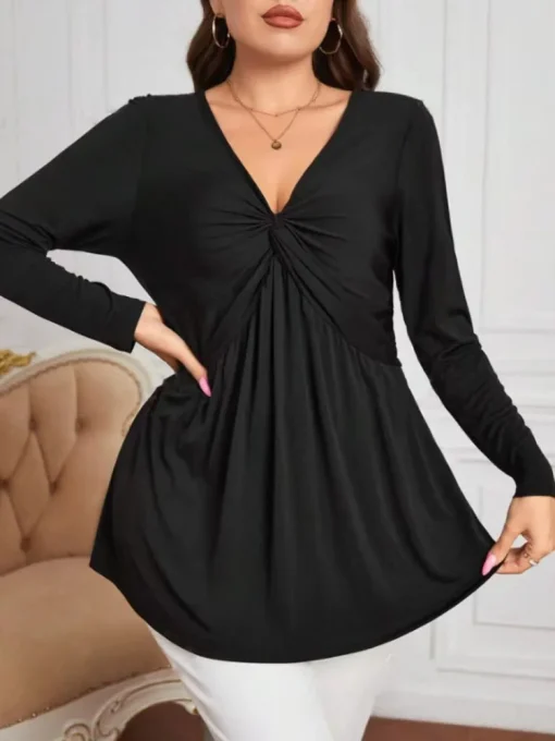 Plus Size Twist Front V-Neck Blouse - Image 3