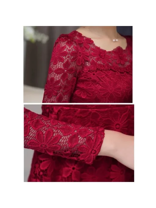 Plus Size Vintage Long Sleeve Lace Blouse for Women - Image 5