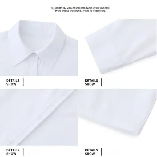 Plus Size White Long Sleeve Business Shirt for Women - Image 5