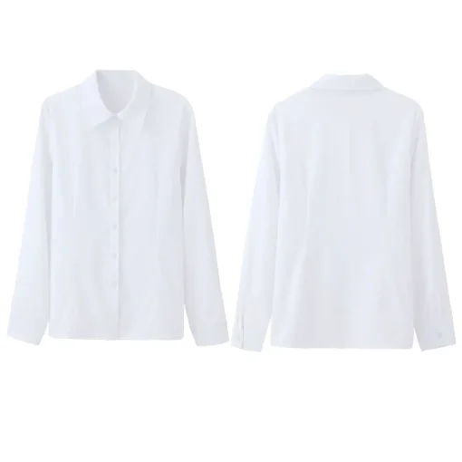 Plus Size White Long Sleeve Business Shirt for Women - Image 6