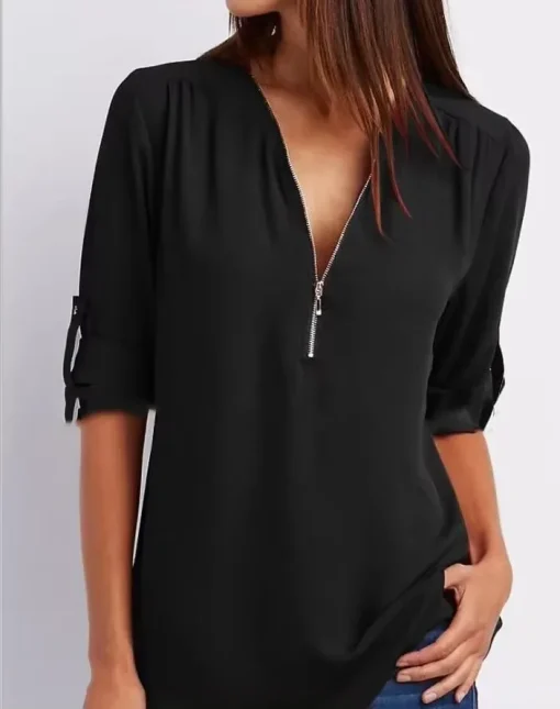 Plus Size Loose Deep V Neck Chiffon Blouse for Women - Image 2