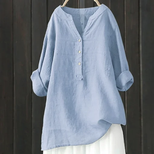 Plus Size Vintage Cotton Linen Long Sleeve Blouse