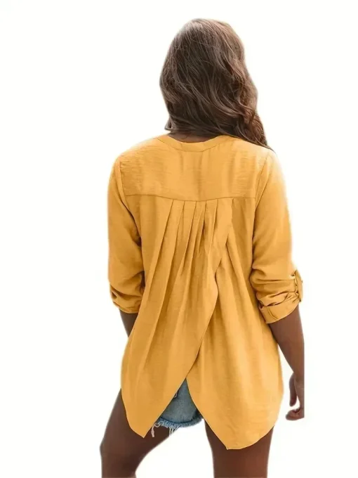 Plus Size V-Neck Loose Fit Solid Color Blouse - Image 2