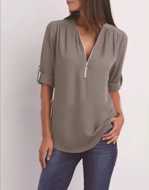 Plus Size Loose Deep V Neck Chiffon Blouse for Women - Image 5