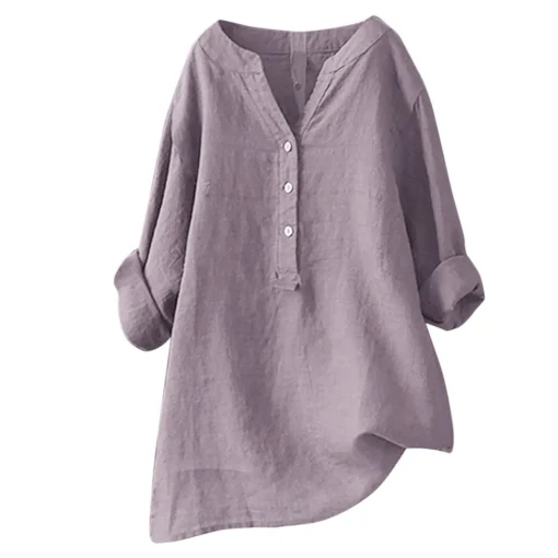 Plus Size Vintage Cotton Linen Long Sleeve Blouse - Image 5