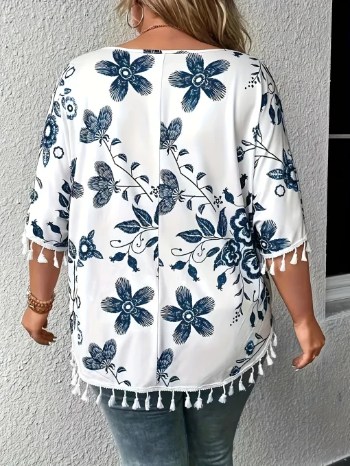 Plus Size Elegant Loose Fit Short Sleeve Blouse - Image 3