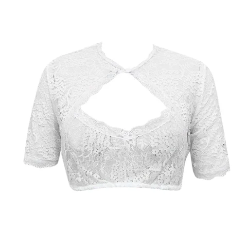 Plus Size Elegant Lace Hollow Out Dirndl Blouse - Image 4