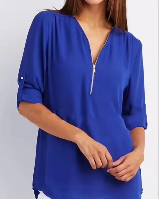 Plus Size Loose Deep V Neck Chiffon Blouse for Women - Image 3