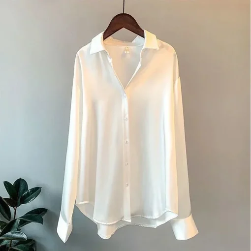 Plus Size Vintage Sheer Long Sleeve Silk Shirt - Image 6