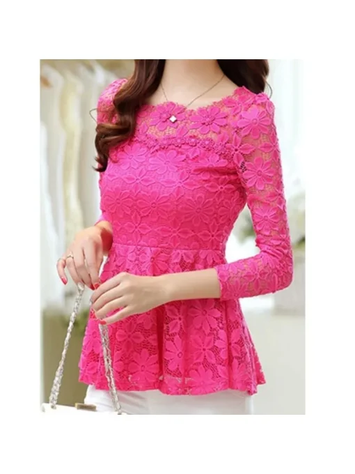 Plus Size Vintage Long Sleeve Lace Blouse for Women - Image 4