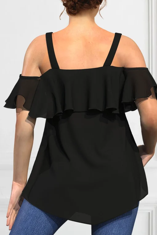 Plus Size Elegant Cold Shoulder Ruffle Blouse for Women - Image 3