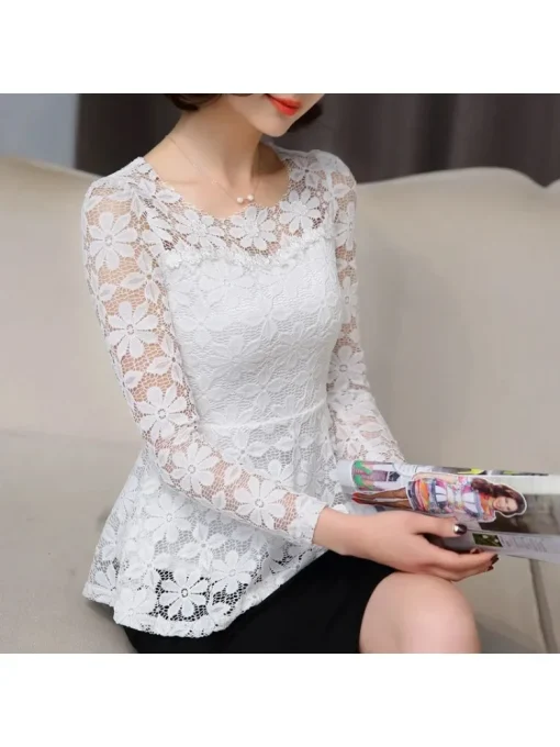 Plus Size Vintage Long Sleeve Lace Blouse for Women