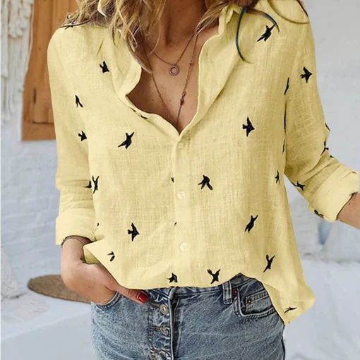 Plus Size Casual Loose Long Sleeve Linen Blouse