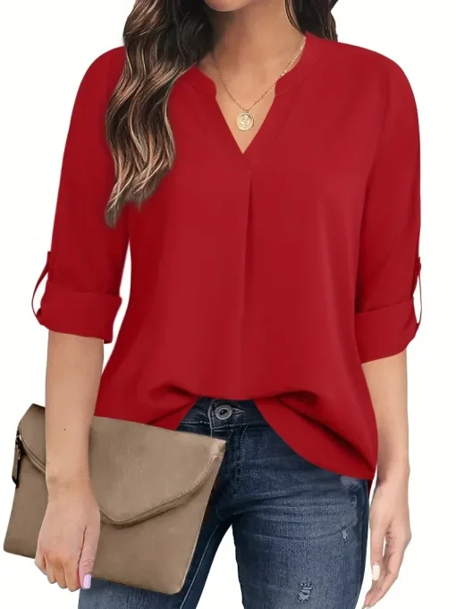 Plus Size Casual Notched Neck T-Shirt for Women