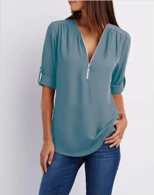 Plus Size Loose Deep V Neck Chiffon Blouse for Women - Image 6