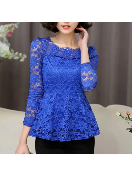 Plus Size Vintage Long Sleeve Lace Blouse for Women - Image 3