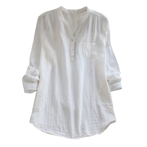 Plus Size V-Neck Cotton Linen Boho Blouse for Women - Image 4