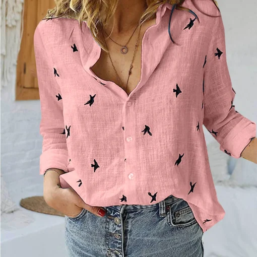 Plus Size Casual Loose Long Sleeve Linen Blouse - Image 2