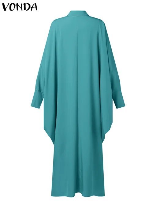 Plus Size Casual Bat Sleeve Maxi Shirt Dress - Image 3