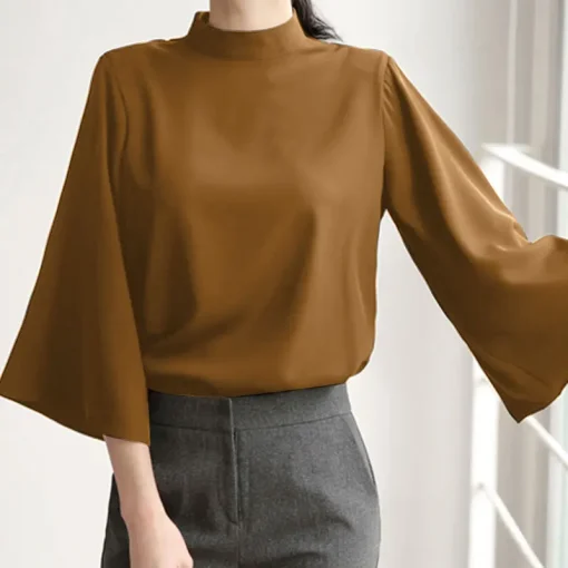 Women's Autumn Tunic Blouse with Flare Sleeves - Image 5