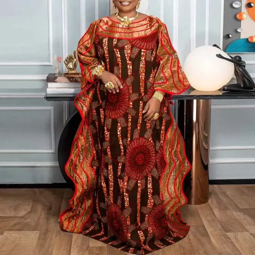 Plus Size Bohemian Printed Maxi Dress with Ruffled Sleeves - Image 6