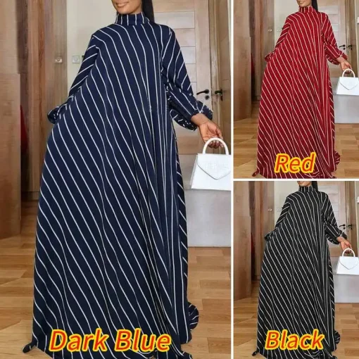 Women's Striped Bohemian High Neck Maxi Dress