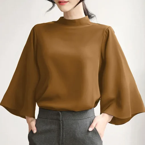 Women's Autumn Tunic Blouse with Flare Sleeves - Image 6