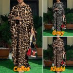Women Kaftan Dress Vintage Leopard Print Maxi Long Sleeve