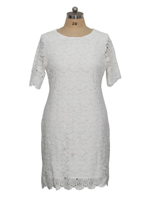 Plus Size Elegant White Floral Embroidery Midi Dress - Image 3