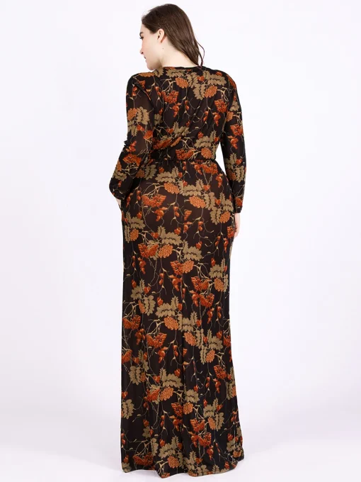 Plus Size Vintage Long Sleeve Dress with Pockets - Image 3