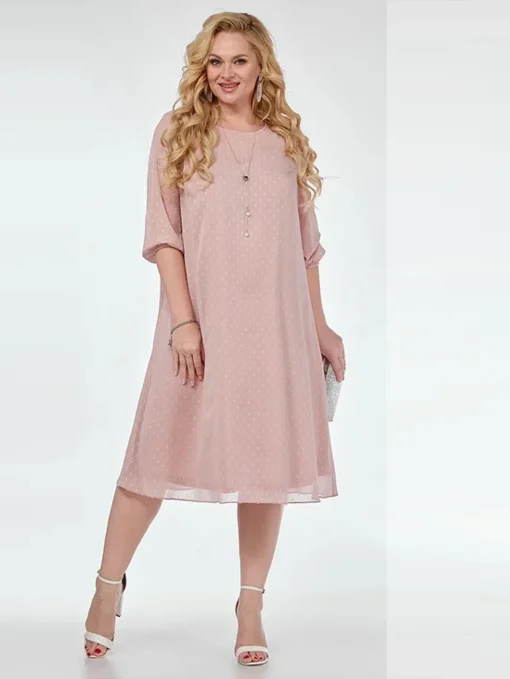 Plus Size Pink Half Sleeve Casual Summer Dress