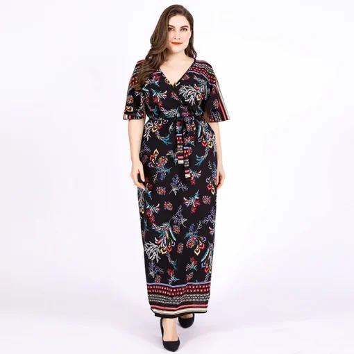 Plus Size Floral Print V-Neck Casual Summer Dress - Image 5