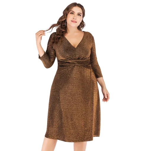 Plus Size Sequined V-Neck Midi Party Dress - Image 4