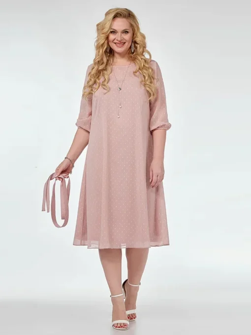 Plus Size Pink Half Sleeve Casual Summer Dress - Image 5