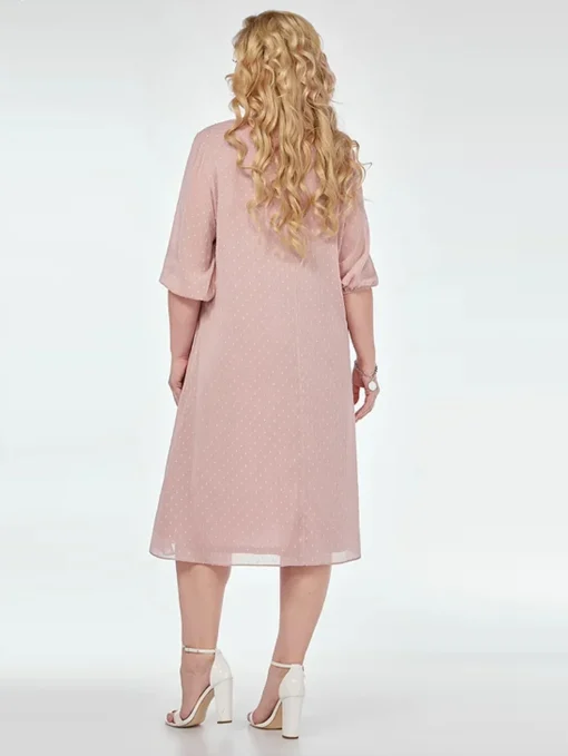 Plus Size Pink Half Sleeve Casual Summer Dress - Image 4