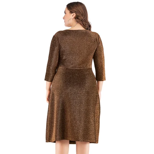 Plus Size Sequined V-Neck Midi Party Dress - Image 3