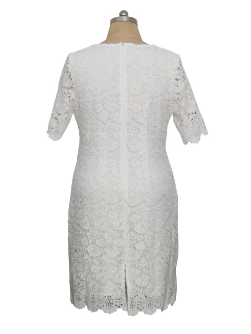 Plus Size Elegant White Floral Embroidery Midi Dress - Image 4