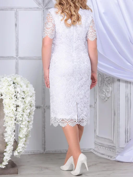 Plus Size Elegant White Floral Embroidery Midi Dress - Image 2