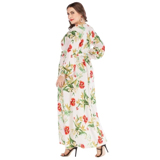 Plus Size V-Neck Floral Print Long Sleeve Dress - Image 5