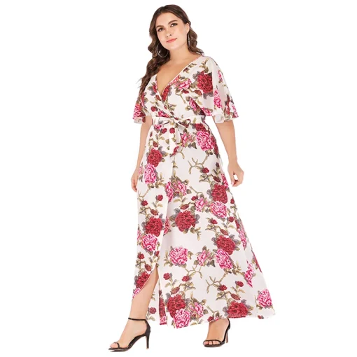 Plus Size V-Neck Floral Print Boho Maxi Dress - Image 2