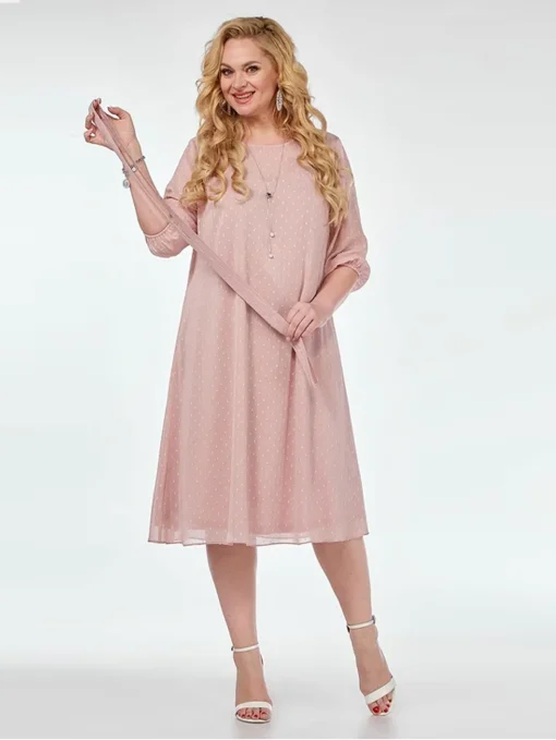 Plus Size Pink Half Sleeve Casual Summer Dress - Image 3