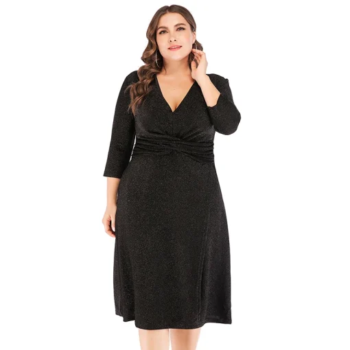 Plus Size Sequined V-Neck Midi Party Dress - Image 5