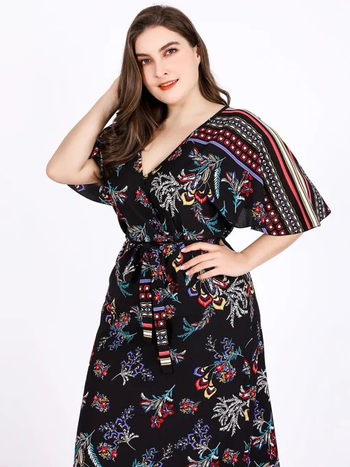 Plus Size Floral Print V-Neck Casual Summer Dress - Image 4