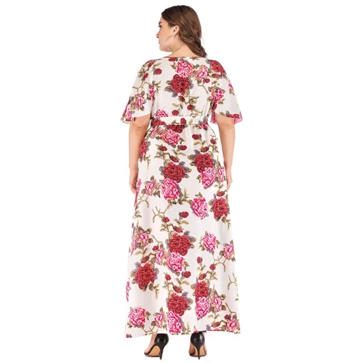 Plus Size V-Neck Floral Print Boho Maxi Dress - Image 4