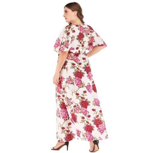 Plus Size V-Neck Floral Print Boho Maxi Dress - Image 3