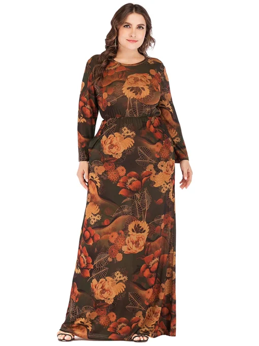 Plus Size Vintage Long Sleeve Dress with Pockets - Image 4