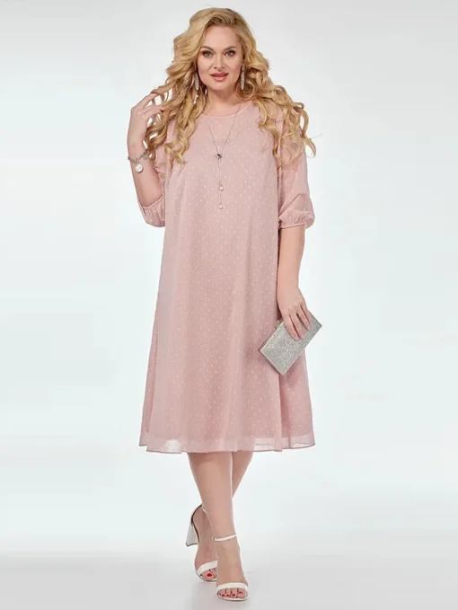 Plus Size Pink Half Sleeve Casual Summer Dress - Image 2