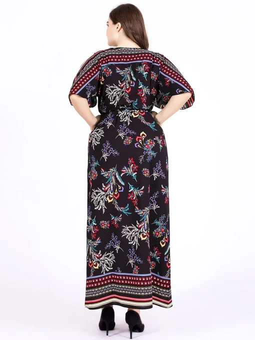 Plus Size Floral Print V-Neck Casual Summer Dress - Image 2