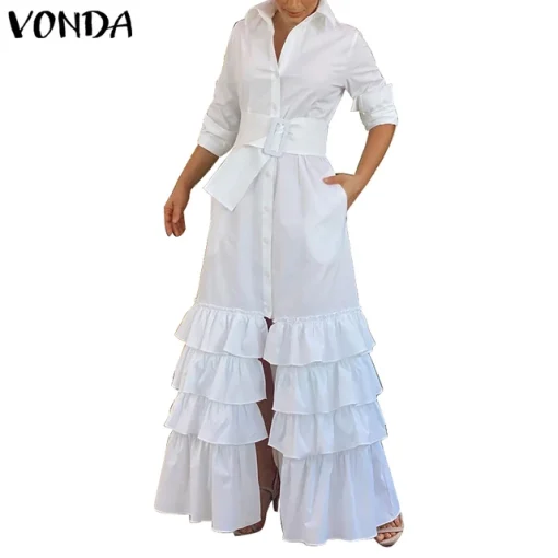 Women’s Vintage Maxi Dress with Long Sleeves and Ruffles - Image 9